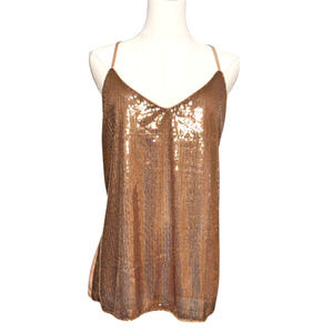 Grace Karin Rose Gold Sequined V Neck Adjustable Spaghetti Strap Top 2X Holiday